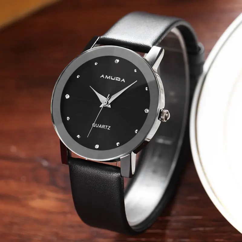 Amuda Топ Роскошные Алмаз бренд кожаный ремешок Повседневное кварцевые спортивные