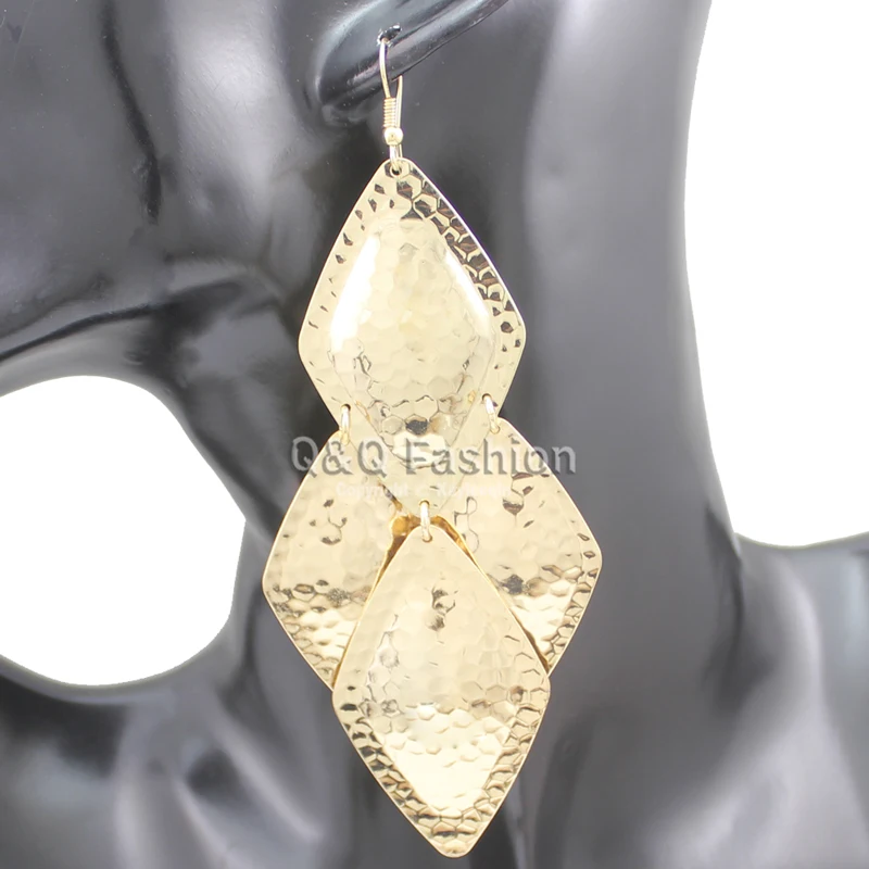 Art Deco Gold Textured Snake Puffy Rhombus Ethnic Big Dangle Earrings Gift Jewelry New | Украшения и аксессуары