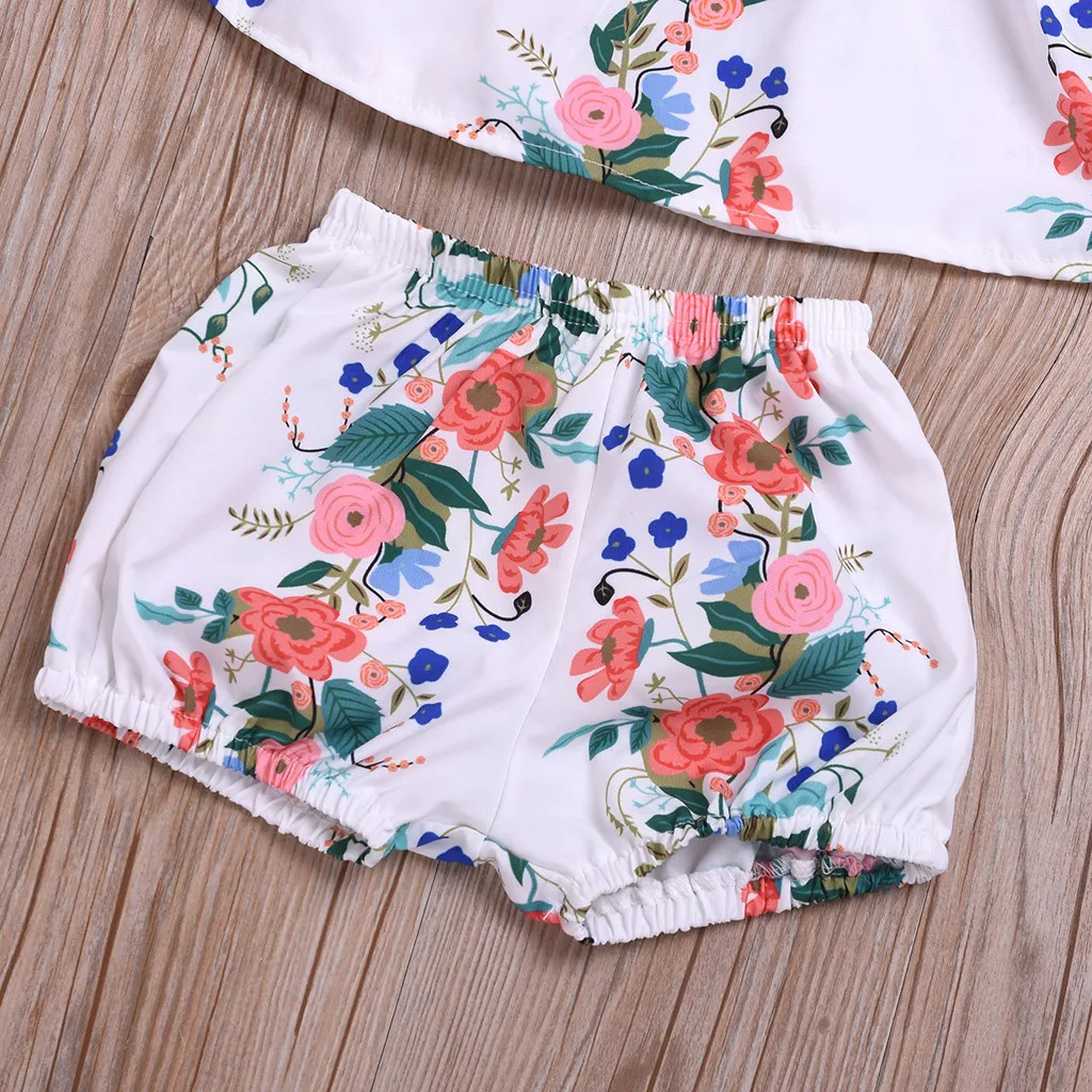 Комплект из 3 предметов для маленьких девочек топы с цветочным принтом и шорты