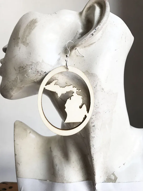 1 пара деревянные серьги в форме Мичигана из США подарочные ювелирные изделия K-063