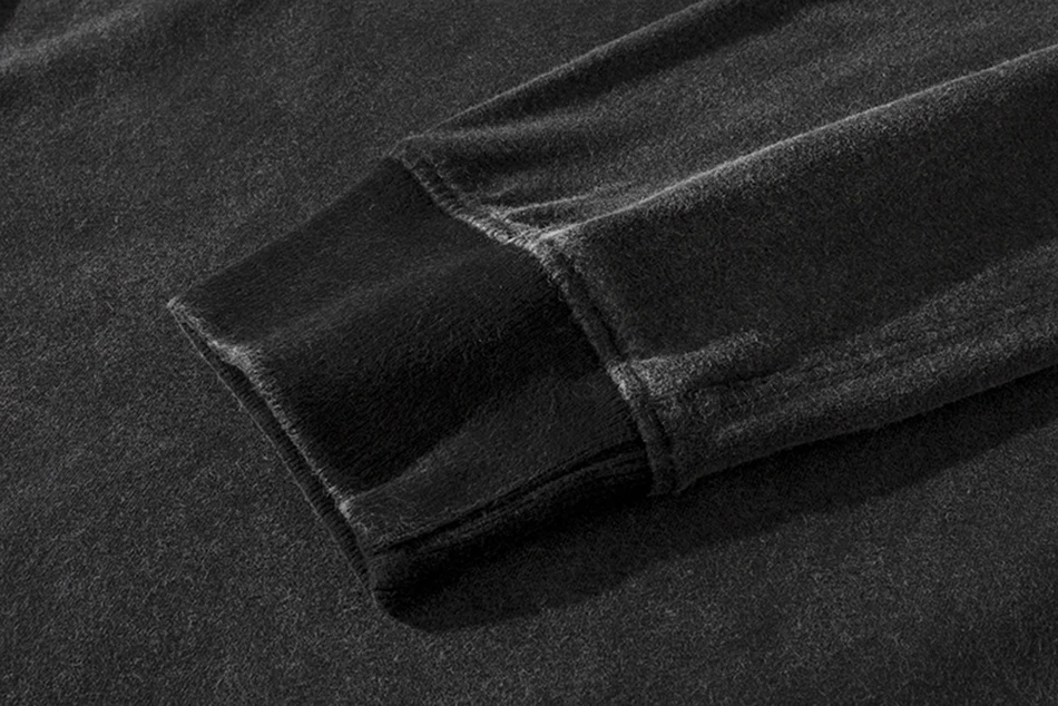 Fashion Mens T Shirt Retro Wash Oversize Anti-turner Double-faced Loose T-shirts Round Neck Black Long Sleeve Solid Casual Tee