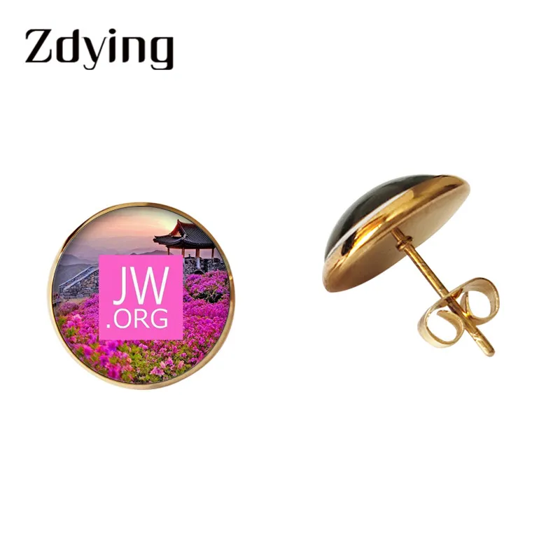 Модные серьги-гвоздики ZDYING JW. ORG из стекла кабошон фото Купольные серьги