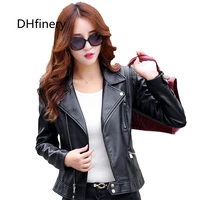 womens leather jacket spring and autumn short striped motorcycle leather jacket woman red and gray coat plus size m 5xl k6602