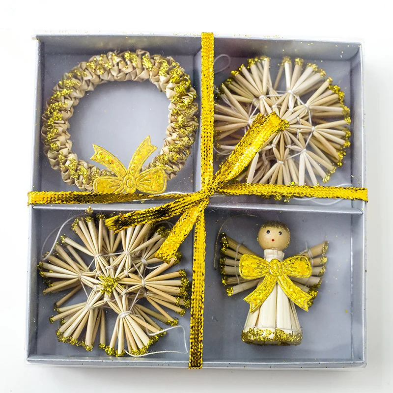 2019 Новый рождественский соломенный Ангел венок Подвески Украшения натуральные