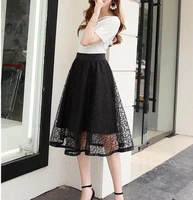 luxury midi skirt 2022 vintage summer midi skirts womens elastic high waist tulle lace skirt long pleated a line skirt women