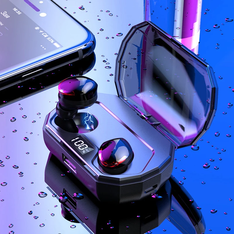 TWS беспроводные Bluetooth V5.0 наушники сенсорные гарнитуры IPX6 водонепроницаемые спортивные наушники с 2000 мАч ЖК-дисплей зарядный чехол