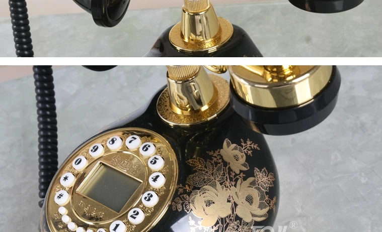 Черный золотой цветочный винтажный телефон керамический деревенский старый
