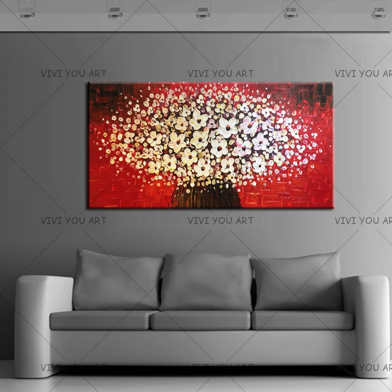 

Beautiful Red Flowers Full of the Petals Oil Painting Nice Art Gift to Girl Friend Handmade Kinfe Flower Painting on Canvas