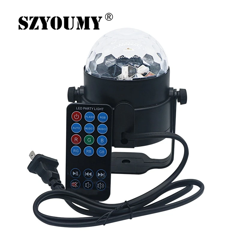 

SZYOUMY IR Remote RGB LED Crystal Magic Rotating Ball Stage Lights USB 5V Colorful ktv DJ light disco light Music control Light