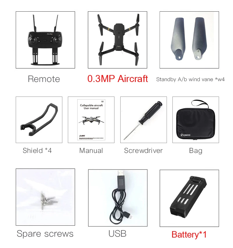 Eachine E58 Wi-Fi FPV с широкоугольной 2-мегапиксельной HD камерой, режим высокой фиксации, Складная рукоятка RC Квадрокоптер RTF VS Mavic Pro - Цвет: 0.3MP1Batterywithbag