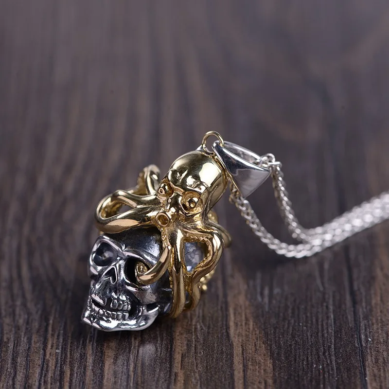 

New Solid 925 Sterling Silver Skull & Octopus Pendants for Women Men Vintage Skeleton Silver Jewelry Accessories charm pendant