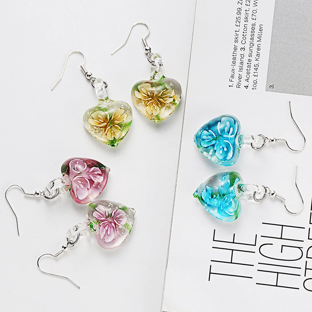 Jardme Cute Love Heart Murano Glass Drop Earrings Pink Magical Venice Ornaments Inspiration Girl Friend Gift Jewelry | Украшения и