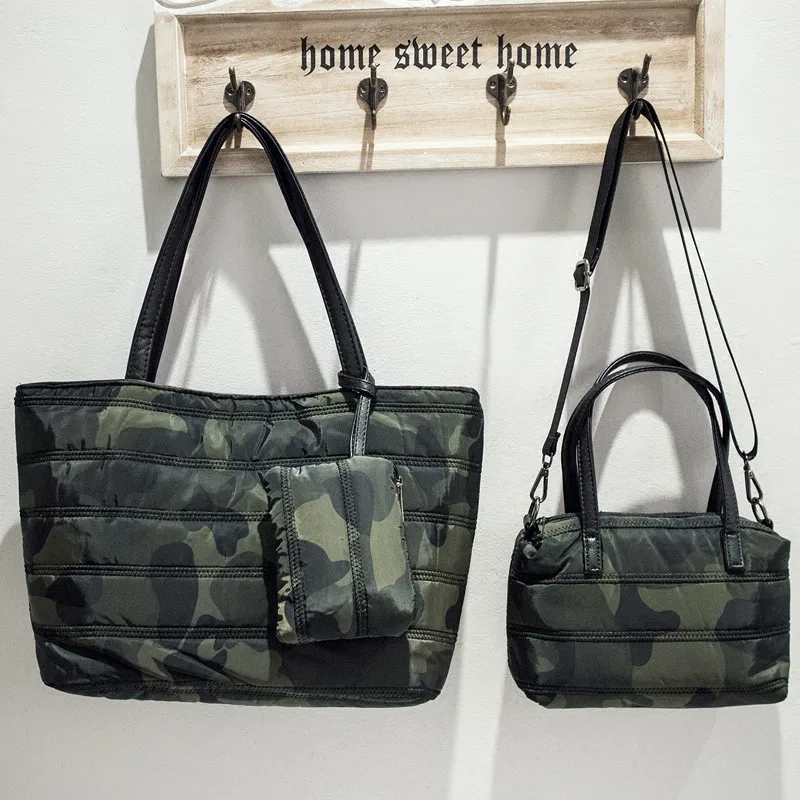 Camouflage LYKANEFU мягкая зимняя сумка с верхней ручкой, сумки на плечо, Большая вместительная женская сумка, сумка-тоут, сумочка, дизайнерские сумки, 3 комплекта - Цвет: Camouflage