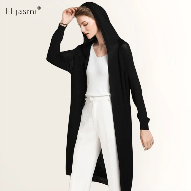 2019 Women Summer Long Hooded Collar Knit Coat Mesh Cardigan Relaxed Knitted Open Stitch Shirt Quality Fabric |