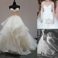 pleated organza wedding dresses a line skirt simple design bride gowns short train suit for outdoor wedding party