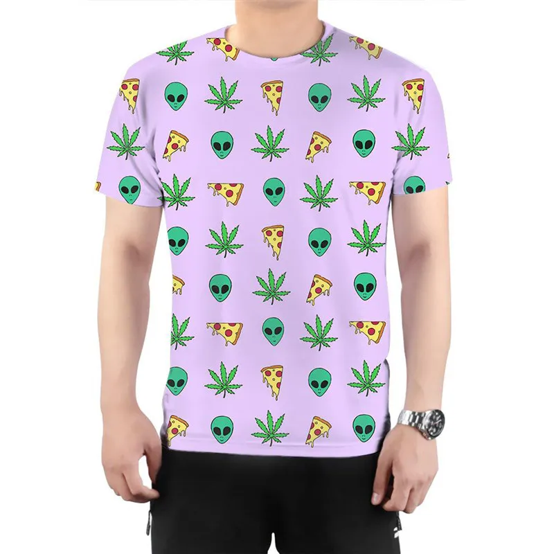 Футболка Alien Pizza Weed гавайская Haze Harajuku Забавные футболки в полоску с листом