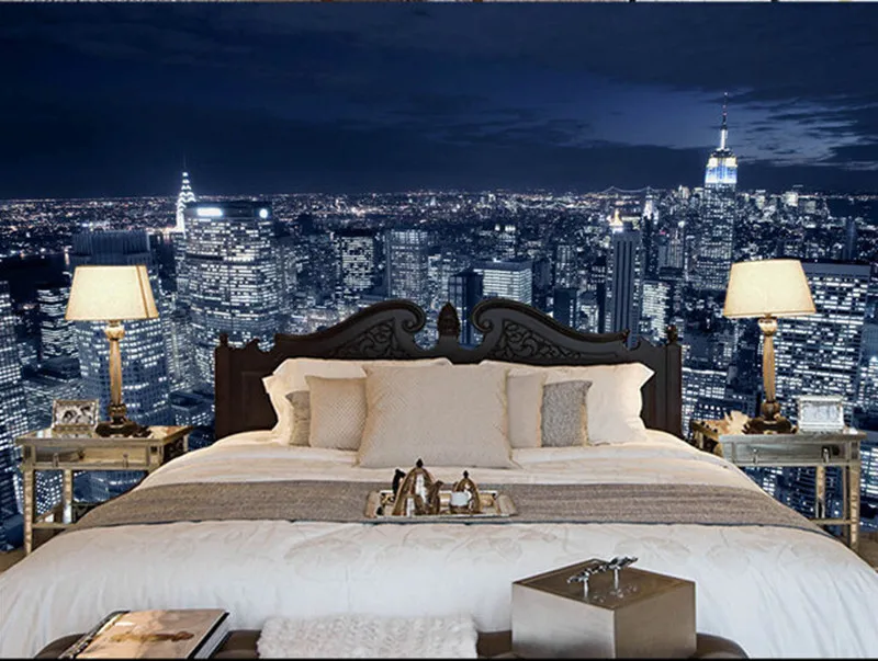 Новейшая 3d-роспись 3D красивый черный и белый в Нью-Йорк ночью настенная бумага