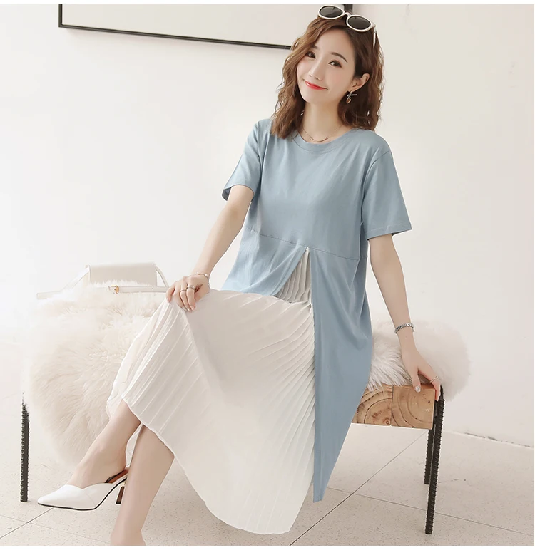 Envsoll M-2XL Maternity Summer Dress Short Sleeve Cotton Chiffon Pregnant Blue Yellow Pregnancy Clothes For Women | Мать и ребенок