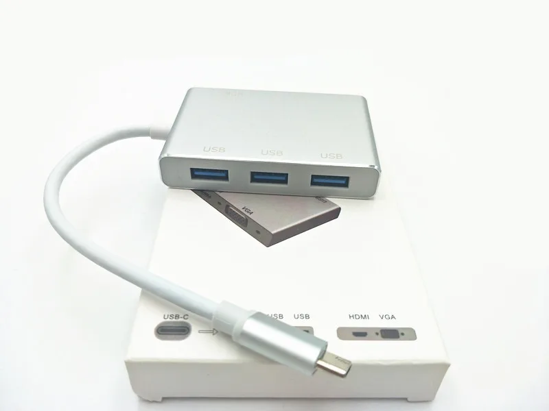 

USB C Type C to HDMI VGA USB3.0 Hub Adapter 5in1 USB 3.1 USB-C Converter Cable for Laptop Apple Macbook Google Chromebook Pixel