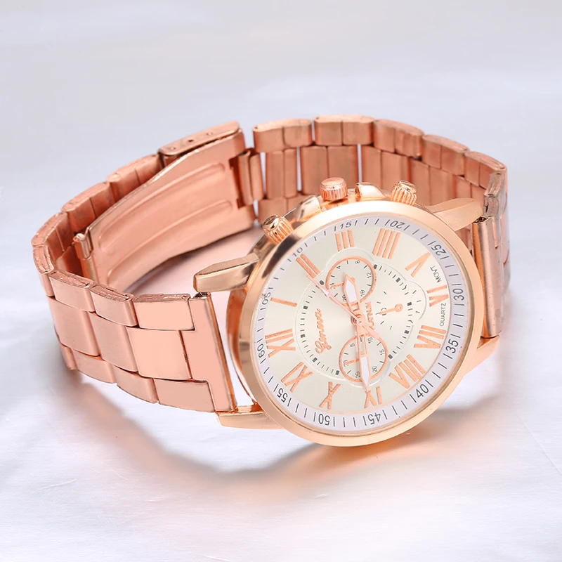 Новые женские часы Geneva Модные кварцевые из нержавеющей стали с циферблатом и