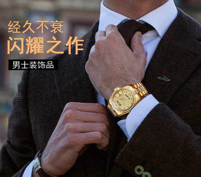 Montre Homme мужские новые модные автоматические механические часы календарь тонкая сталь водонепроницаемые золотые часы Полный горный хрусталь Zegarki Meskie
