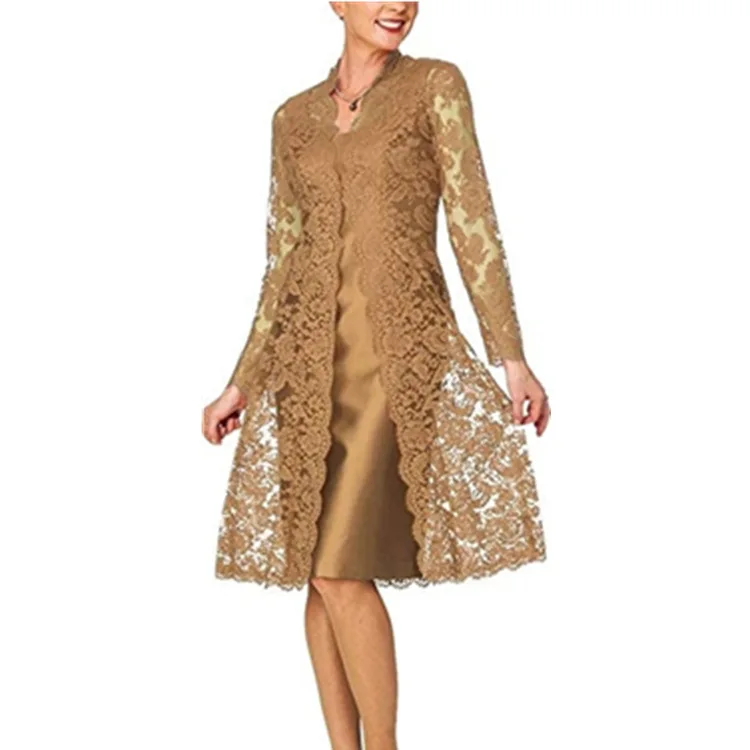 2Pcs Spring Women's Long Sleeve Lace Dress Casual Elegant Ladies Black Red Party Vestido | Женская одежда