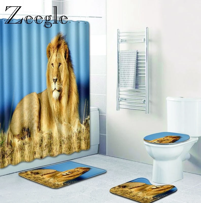 4 предмета в комплекте с животным принтом душ Шторы коврик для ванной комнаты