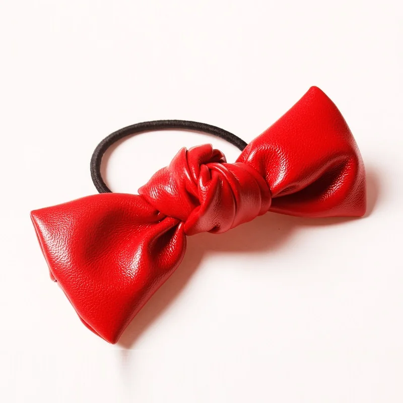 Резинка для волос с бантом из искусственной кожи эластичная лента мини хвост