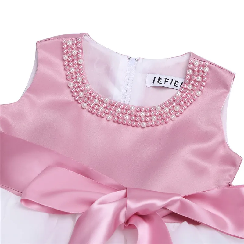 Платье с цветочным узором для девочек платье маленьких Одежда жемчужинами на