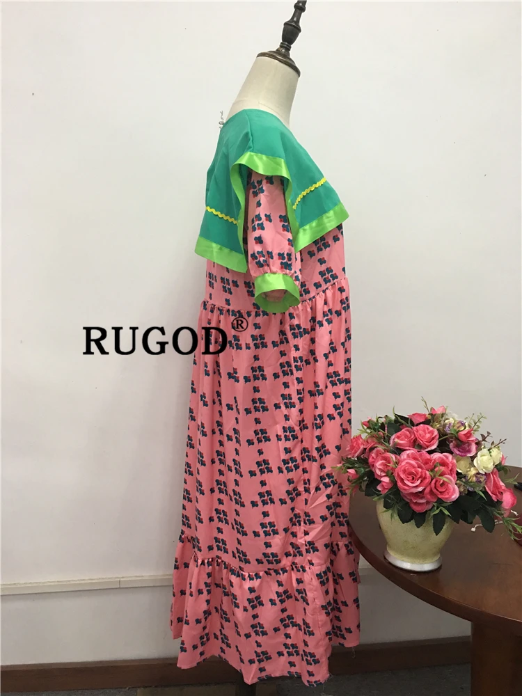 RUGOD винтажное печатное лоскутное женское платье, элегантное матросское шифоновое летнее платье с воротником, Дамское модное платье с оборками и коротким рукавом