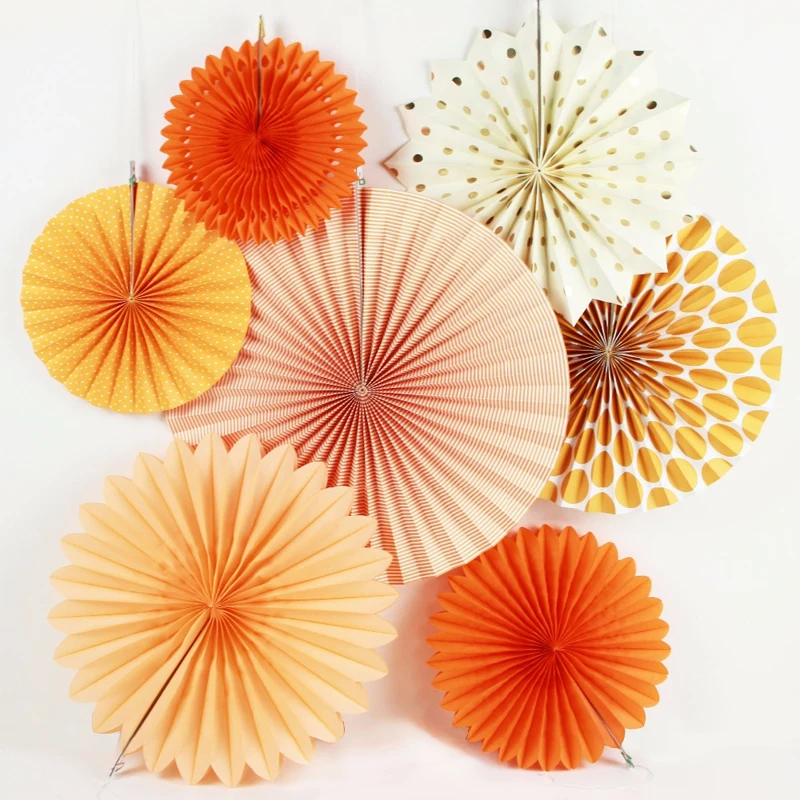 New Orange Set Paper Crafts Home Hanging Decoration Party Birthday Wedding Baby Shower Sunshine Bright Color Fan|fan fan|fan paperfan y |