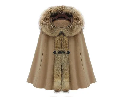 2019 Big Soft Fur Collar Poncho /Big Size Wool Coat Women/ Winter Cape Manteaux Femme Hiver | Женская одежда