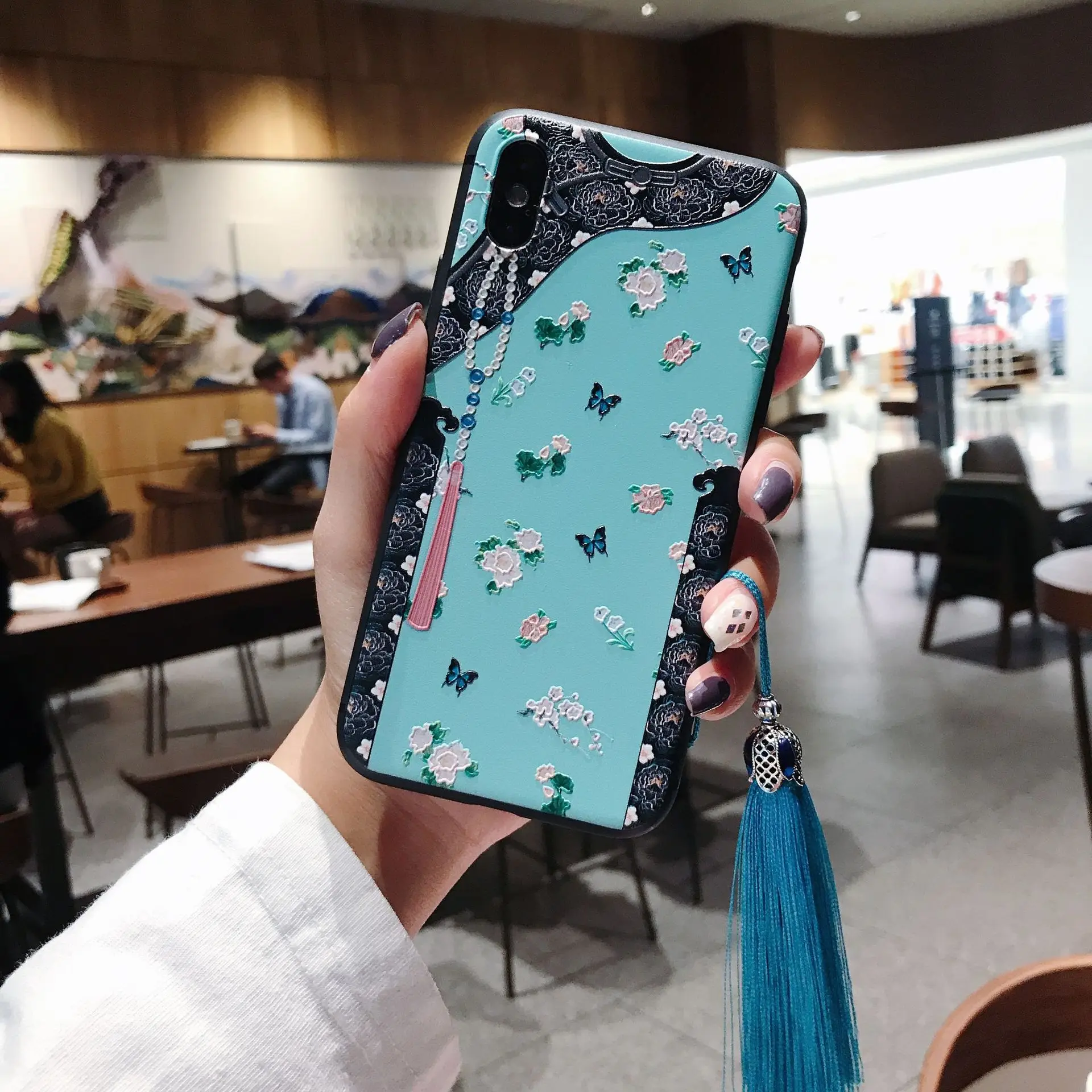 5 Китайский стиль тисненый чехол для телефона с кисточкой для iPhone 11 Pro Max XS MAX XR мягкая задняя крышка для iPhone X 8 7 6S 6 Plus Coque - Цвет: 5
