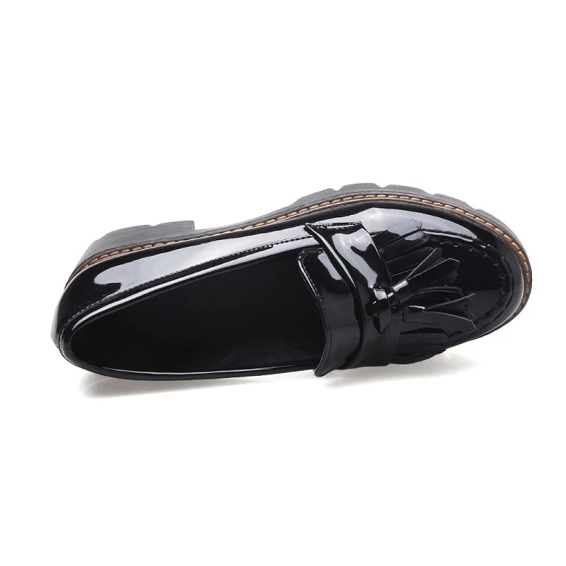 Loafers Handmade Patent Leather Ladies Oxfords Shoes Full season Casual Women Pumps Tassel Black Oxford Shoes For Women Size 43