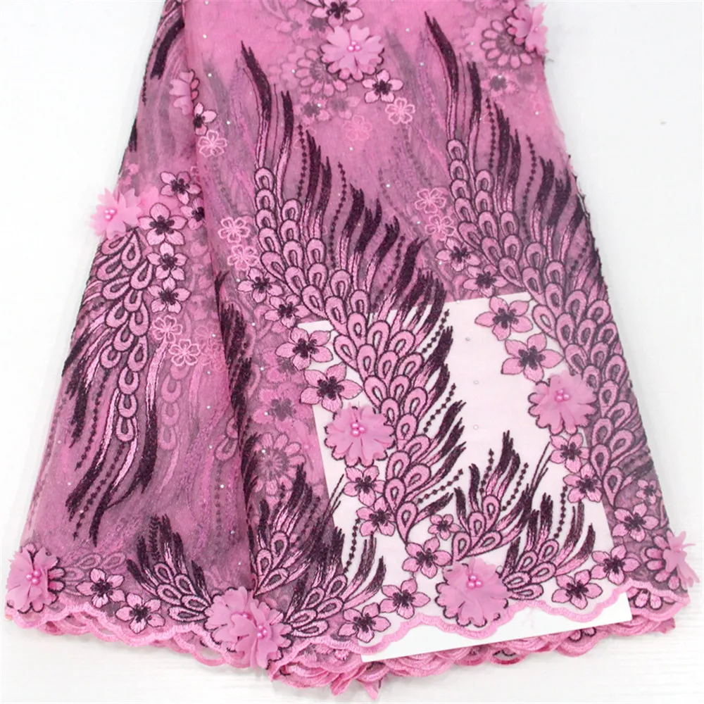 Off white African Lace Fabric 3D Flower High Quality Mesh Fashion Wedding/Party dress for women gril HJ488-1 | Дом и сад
