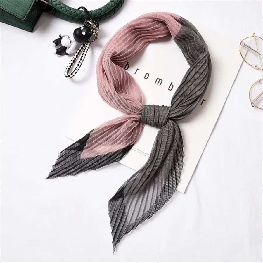 Женский шифоновый маленький шарф-бандана плиссированный Шелковый платок для