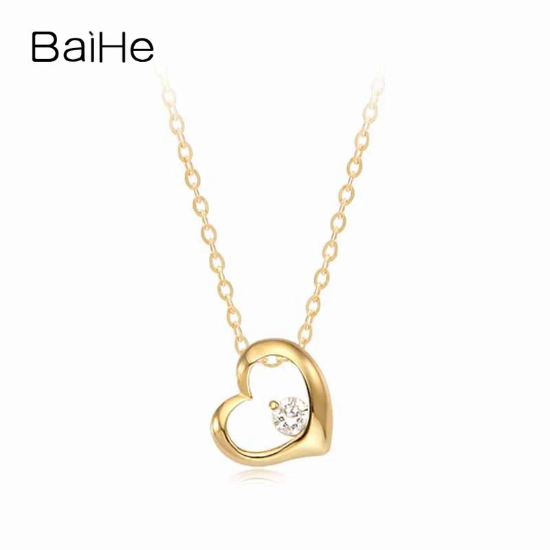 

BAIHE Solid 18K Yellow Gold 0.06CT H/SI Natural Diamond Heart Necklace Women Trendy Fine Jewelry Making Zuciya abun wuya Collier
