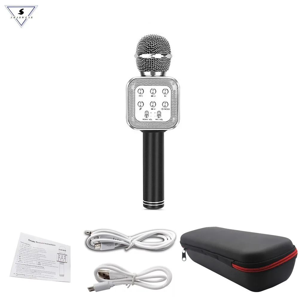 Black WS-1818 беспроводной Bluetooth ручной микрофон динамик с коробкой светодиодные микрофоны для онлайн классной комнаты учителя VIPkids детей - Цвет: Black