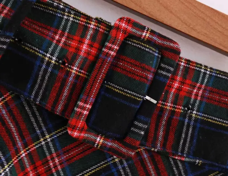 2018 осень Винтаж пояса Проверено плед юбка миди с поясом дамы большие качели