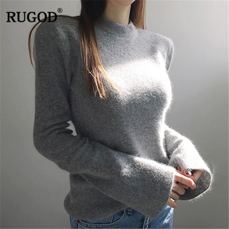 RUGOD женский однотонный теплый мягкий кашемировый свитер 2018 осенний модный