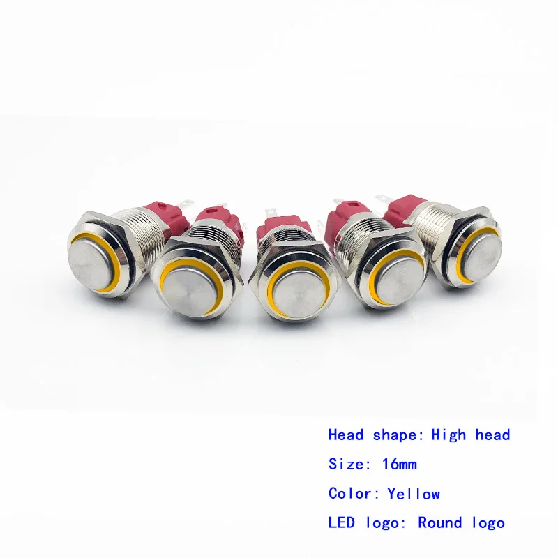 5pcs-Round-Yellow 5 шт./лот 16 мм металлический кнопочный переключатель кольцо с высокой головкой/логотип питания 3-220 В самовостальная вающаяся моментальная Перезагрузка/Блокировка Водонепроницаемый Авто Eng - Цвет: 5pcs-Round-Yellow