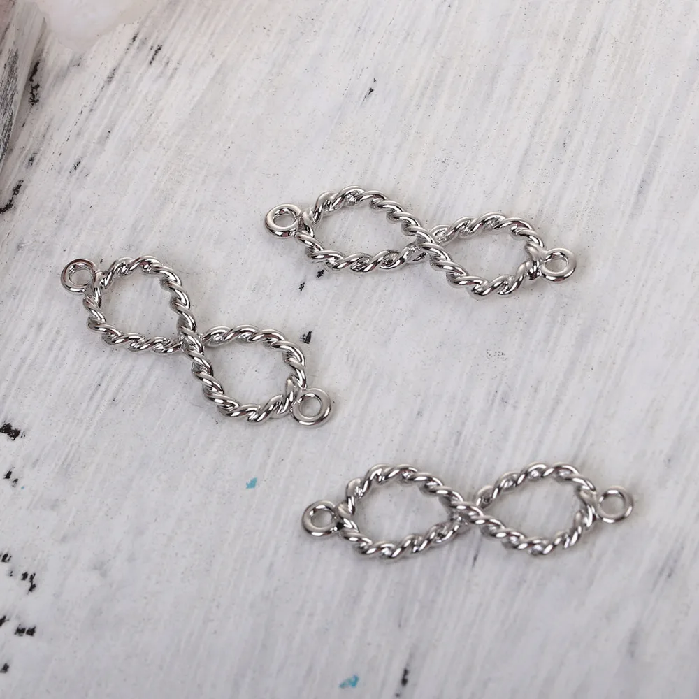 8SEASONS Zinc Based Alloy 3D Cable Twisted Connectors Infinity Symbol U-shaped Pendants Silver Color Hollow 10 PCs | Украшения и