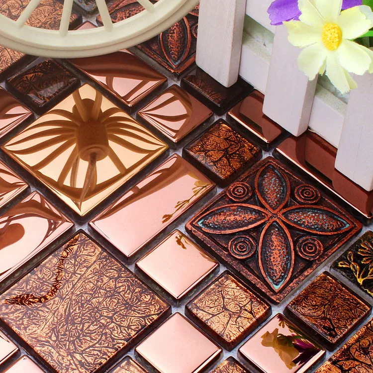 Красная полимерная стеклянная мозаичная плитка из нержавеющей стали HMGM1080A для