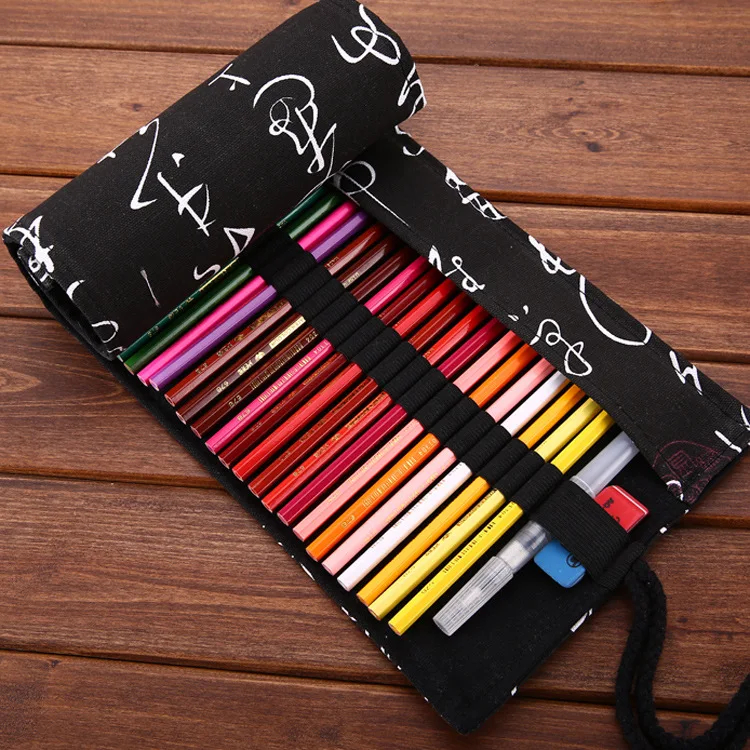 

36/48/72 School Pencil Case Escolar Estuche Box Stationery Vintage Estojo Portable Canvas Pen Roll Up Bag Curtain Pencils