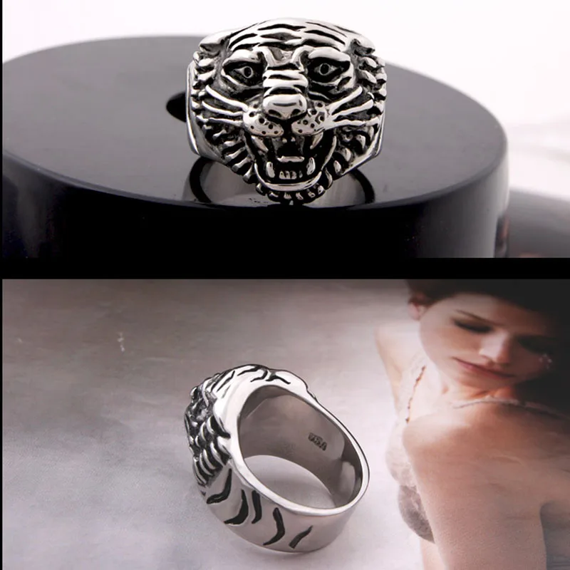 Мужское Винтажное кольцо с головой тигра из нержавеющей стали | Украшения и