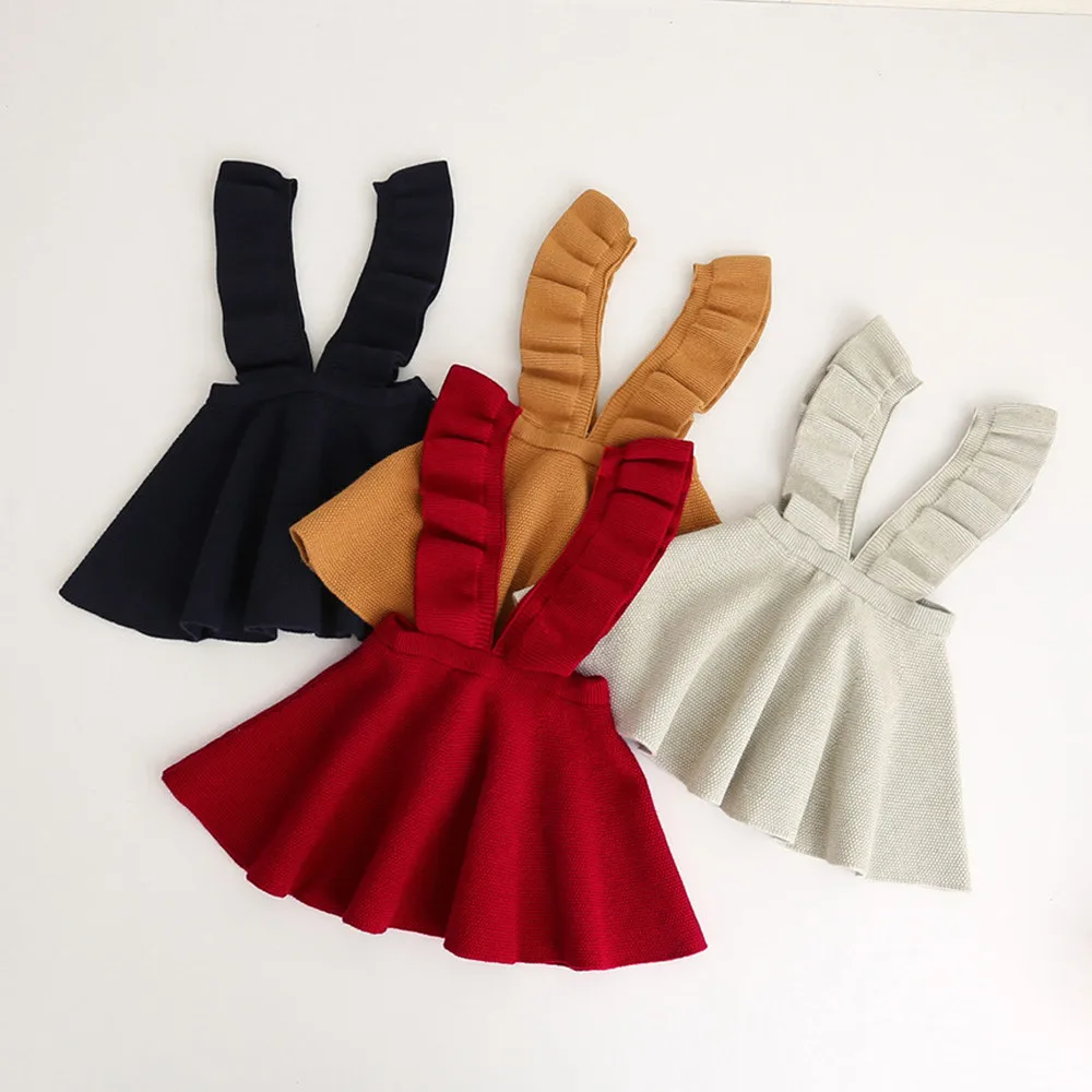 baby girl clothes dresse winter warm knit sweater solid sleeveless ruffle dress for teens childrens casual elegant evening | Детская