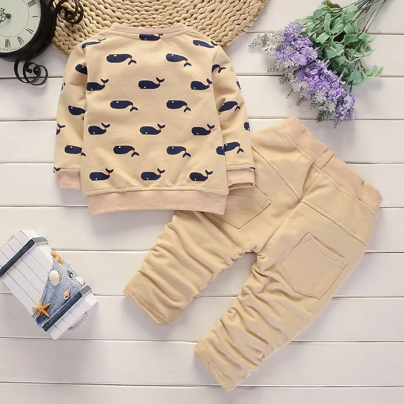 BibiCola/2017 весенне Осенняя одежда для маленьких мальчиков с рисунком топ + штаны 2 шт.