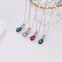 green blue purple pink drop shaped faceted crystal shiny clear rhinestone flower angel tears silver plated necklace for women