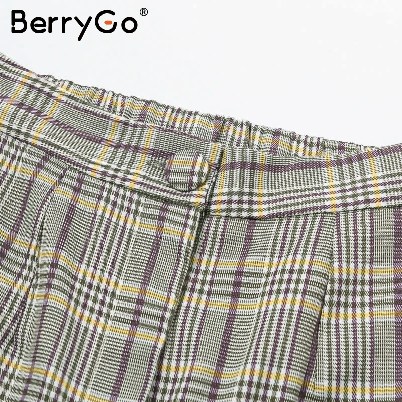 BerryGo офисный женский клетчатый Блейзер, комплект из двух предметов, двубортный женский Блейзер, брюки, костюмы, Повседневная Уличная одежда, женские брюки, набор
