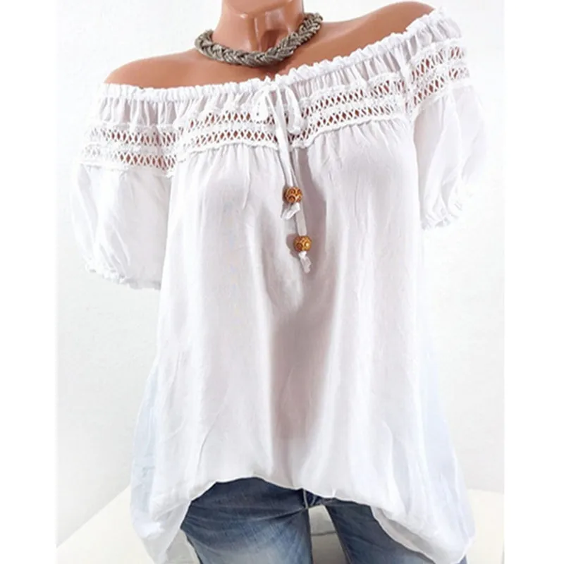 Женские топы и блузки размера плюс 5XL одноцветные с коротким рукавом открытыми